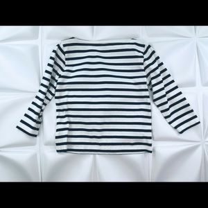 J crew navy ivory 3/4 sleeve striped boatneck cotton top